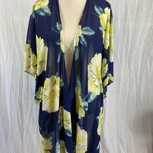 Navy blue cardigan with yellow floral